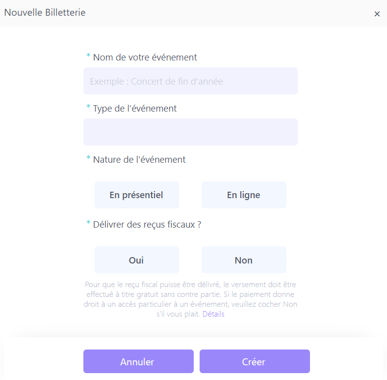 Créer une nouvelle billetterie en ligne sur Soirée Sympa